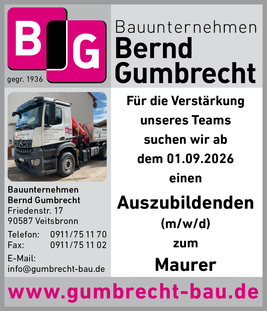 Stellenanzeige Auszubildender (m/w/d) zum Maurer